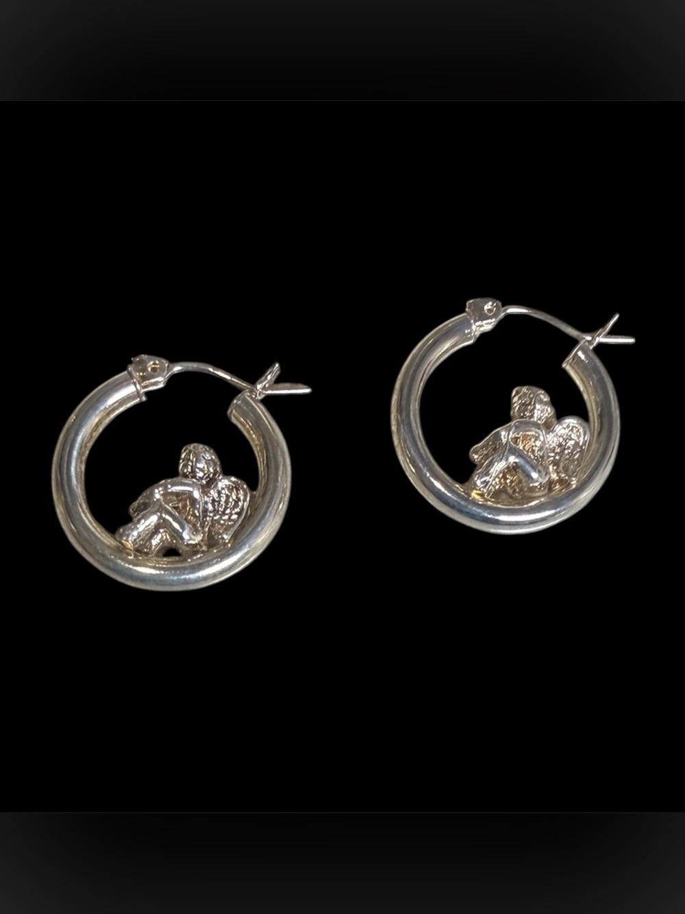 Vintage Avon Sterling Silver Cherub Pierced Hoop Stamped 925 Earrings